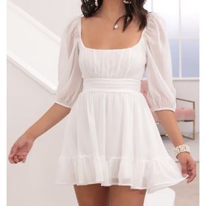 Neia Ruffle Dress in White Chiffon!